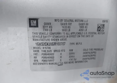 2016 GMC Yukon Denali из США, поврежденный, VIN 1GKS2CKJ0GR160707